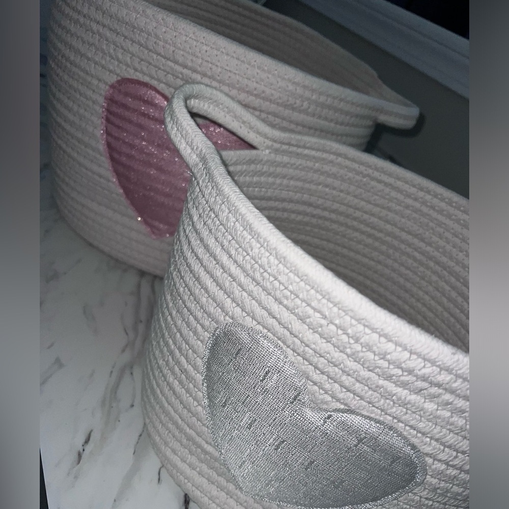 Set of 2 Decorative Coiled Rope Baskets with Heart Design